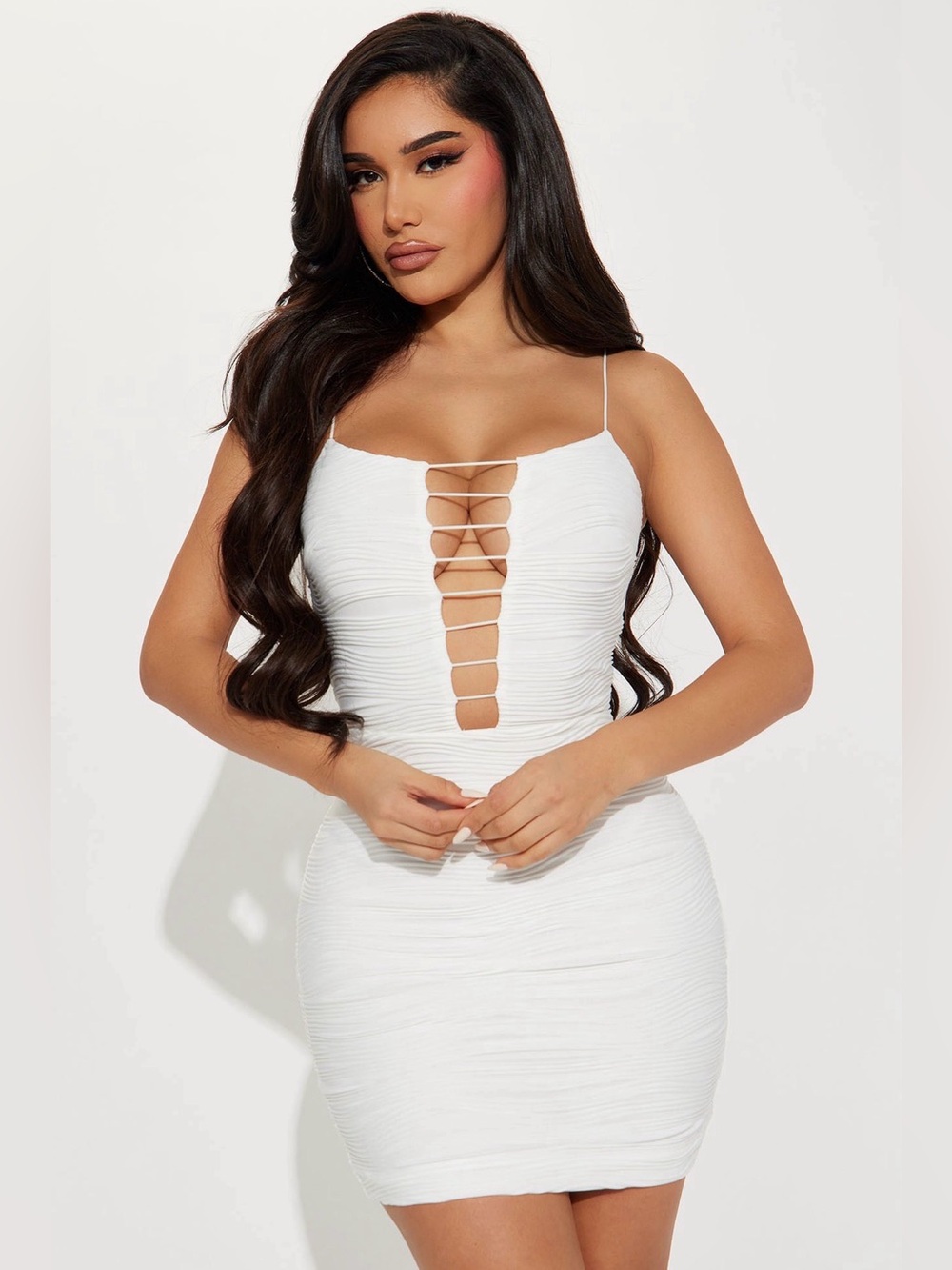 🤍Fashion Nova White Textured Mini Dress Women’s Large